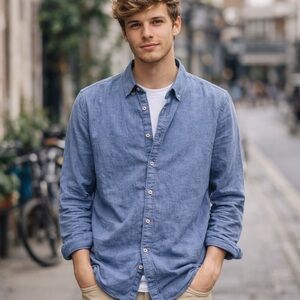 Denim & Flower Casual Blue Button-Down Shirt Men’s size Large